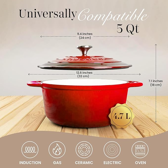 Cast Iron Pot with Lid – Non-Stick Ovenproof Enamelled Casserole Pot, Oven Safe - Image 2