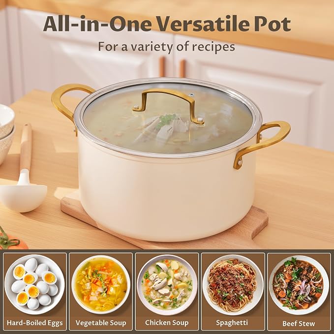 BEZIA 8 Quart Ceramic Stock Pot, Non Toxic Soup Pots - Image 6