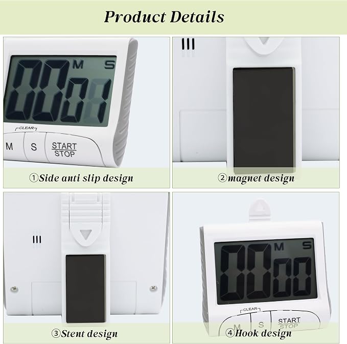 Large LCD Display Kitchen Timer -Magnetic Digital Timers, Loud Alarm, Memory - Image 4