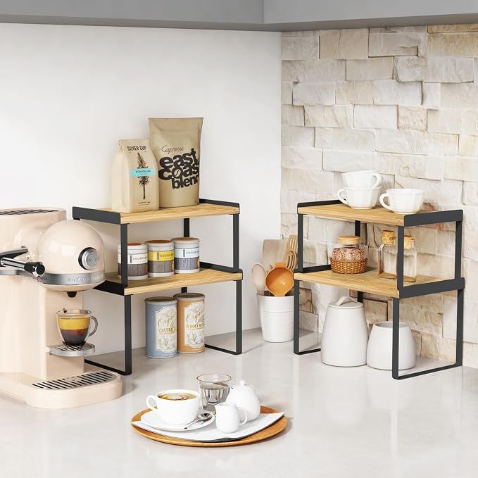 Goozii Cabinet Shelf Organizer Set of 4, Kitchen Counter Shelf Riser - Image 4
