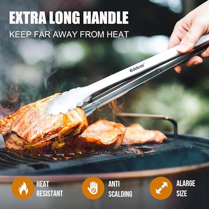 Grill Tongs, Heat Resistant 600 Degrees 17 & 12 Inch Extra Long BBQ Tongs - Image 2