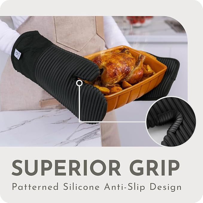 Extra Long Silicone Oven Mitts and Pot Holders Sets | Heat Resistant 500°F - Image 4