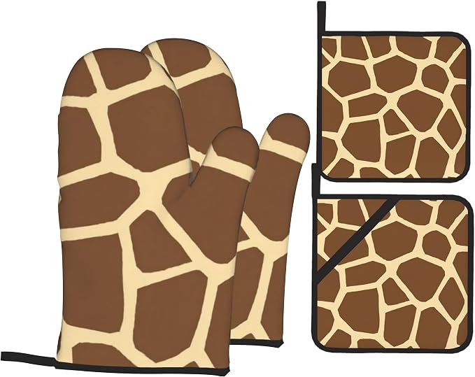 Giraffe Oven Mitts with Matching Potholders by Unknown