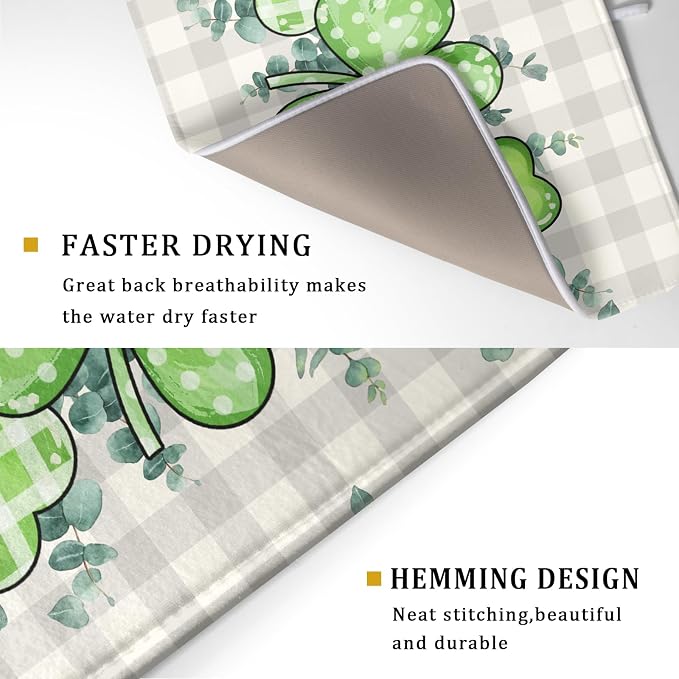 Giwawa Patrick Dish Drying Mat for Kitchen Green Clovers Grey Buffalo Plaids - Image 3