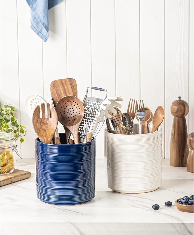 Large Utensil Holder for Kitchen Counter, 7.3” Ceramic Cooking Utensil Crocks - Image 2
