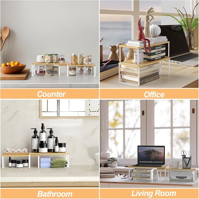 NEX Bamboo Cabinet Organizer Shelf, Spice Rack, Stackable Kitchen Shelves - Image 7