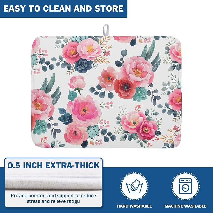 Spring Floral Dish Drying Mat for Kitchen Counter Spring Summer Flowers Kitchen - Image 5