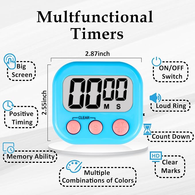 ZILLEN 6 Pack Kitchen Timers for Cooking Digital Classroom Timers for Kids - Image 7