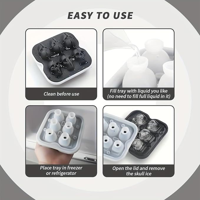 Skull Ice Cube Mold, 6-Cavity Silicone Ice Tray - Image 4