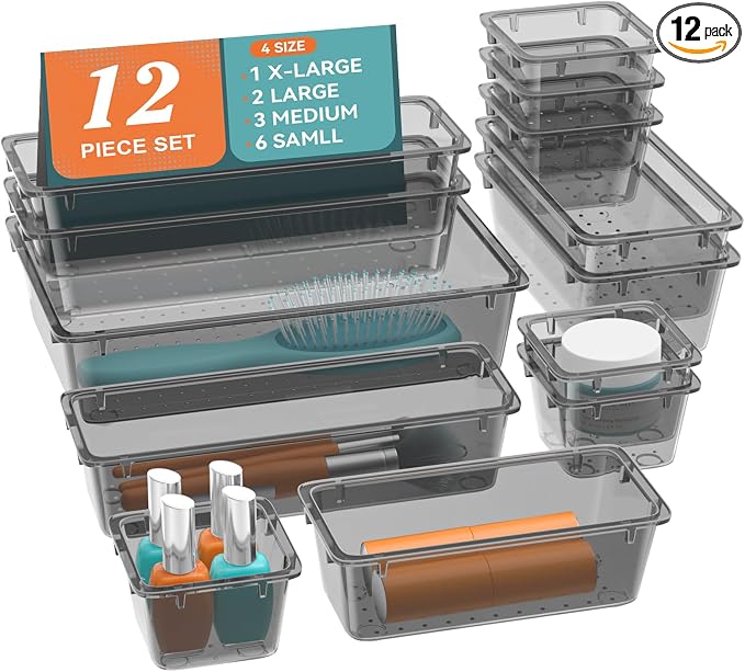 ElegantArray 12-Piece Drawer Organizer Set, 4 Sizes Versatile Plastic Vanity by Unknown