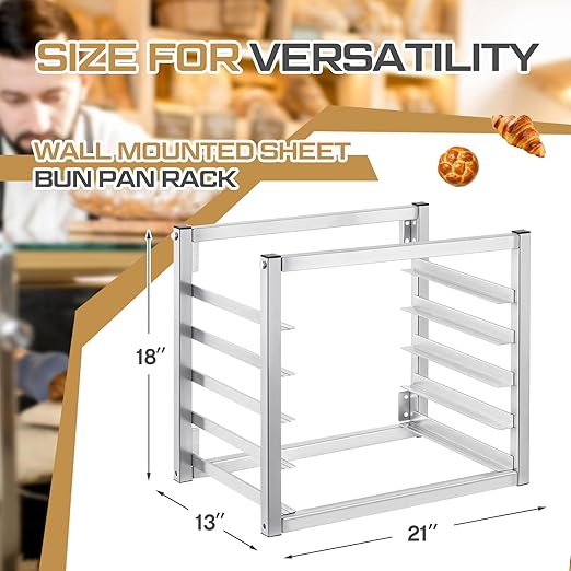 Blulu 5 Tier Wall Mounted Sheet Bun Pan Rack 21 x 13 x 18 Fits 5 Half Size - Image 2