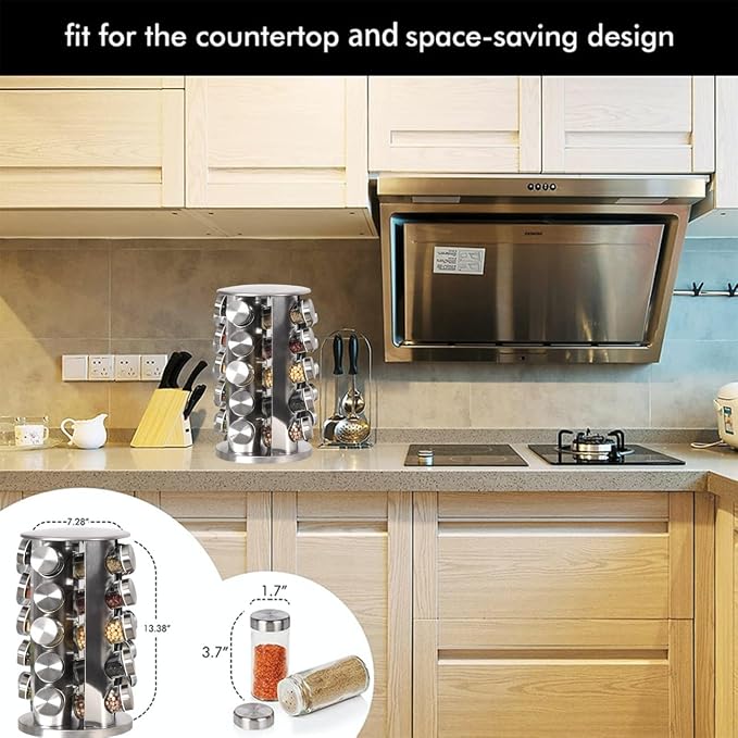 EBIZ&TECH 20-Jar Stainless Steel Rotating Spice Rack - Image 5