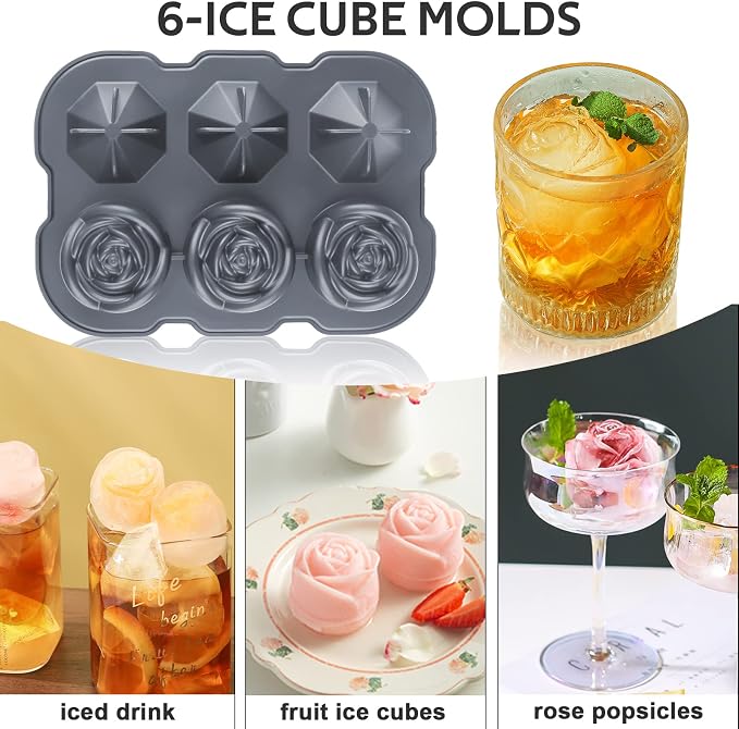 Ice Cube Tray, Mikiwon 2 inch Rose Ice Cube Trays - Image 5
