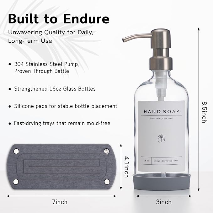 Kitchen Soap Dispenser Set - 16OZ Clear Glass Bottle - Image 4