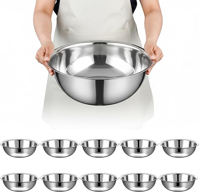 10 Pcs Stainless Steel Mixing Bowls Metal Mixing Bowls Extra Large Basin Salad by Unknown