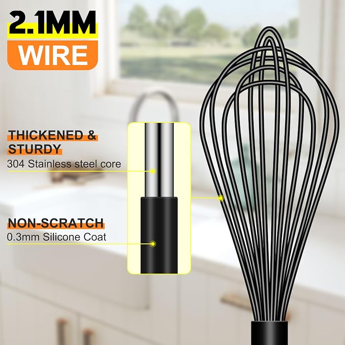 HOTEC 4 Pieces Silicone Whisks Set, Wire Balloon Whisks Egg Beater, Non-slip - Image 7