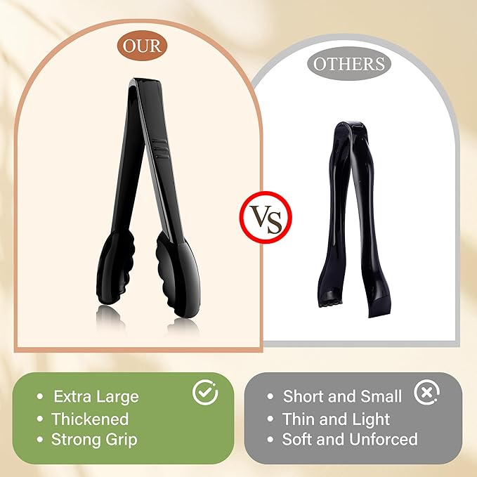 Mwellewm 12 Pc Serving Tongs 9 Inch Bulk Reusable or Disposable Plastic Tongs - Image 4
