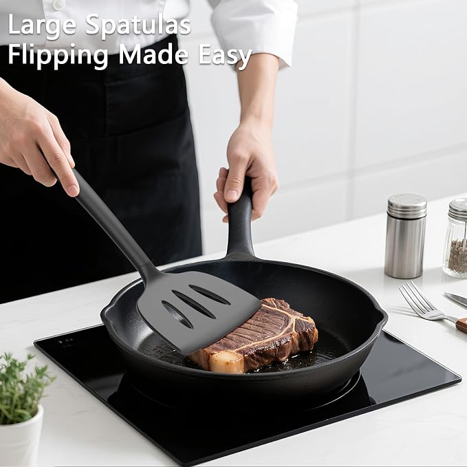 Coukre 3 Pack Silicone Spatula Set, High Heat Resistant, Fish Spatula, Solid & - Image 3