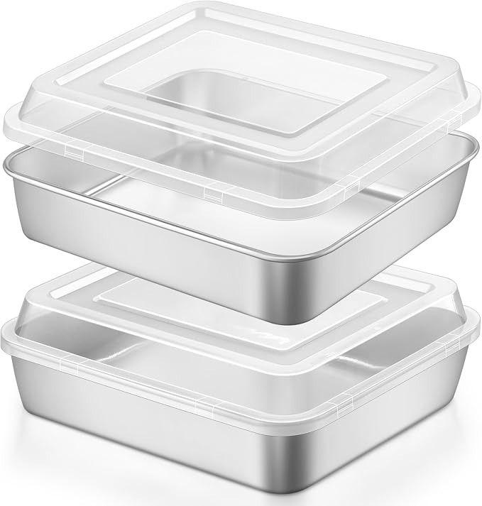 LIANYU 9 x 9 Inch Square Baking Pan, 2 Pack Stainless Steel Square Cake Pan Set by LIANYU