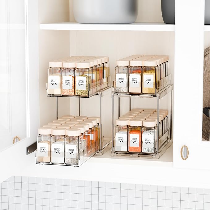 Yieach 2 Pack 2 Tier Vertical Spice Rack Pull Out, 10.4'' Deep Narrow Slide Out - Image 6
