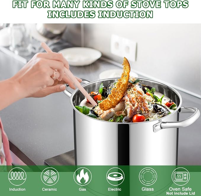 TeamFar 10QT Stock Pot, Stainless Steel Large Soup Cooking Pot & Lid - Image 6