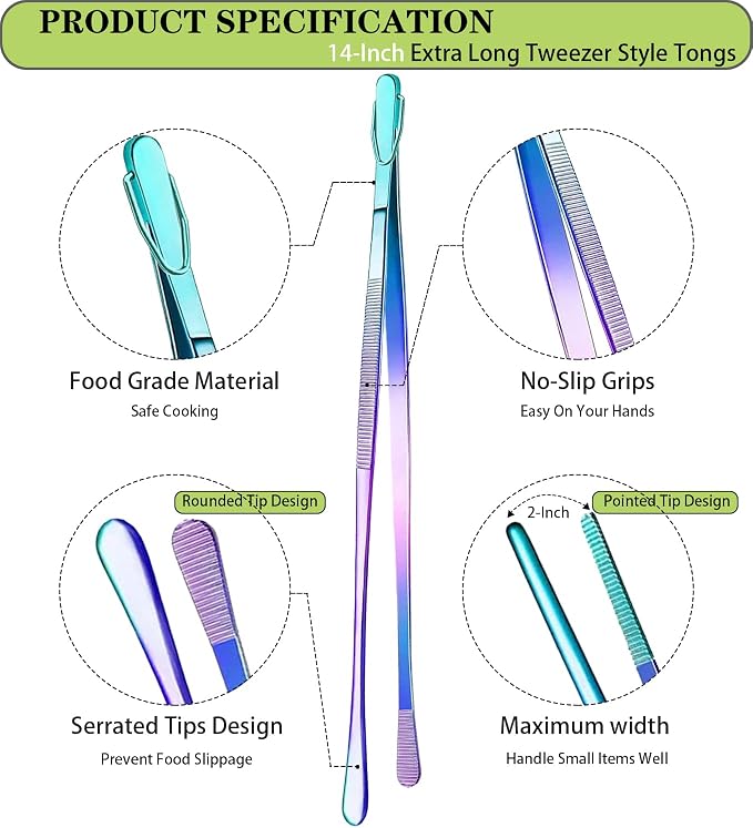 JETKONG 2 Pcs 14-Inch Culinary Tweezers Extra Long Food Tweezers Kitchen - Image 2