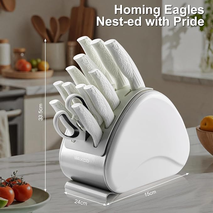 RAXCO Knife Set with Block, 12-Piece Stainless Steel Kitchen Knives - Image 3