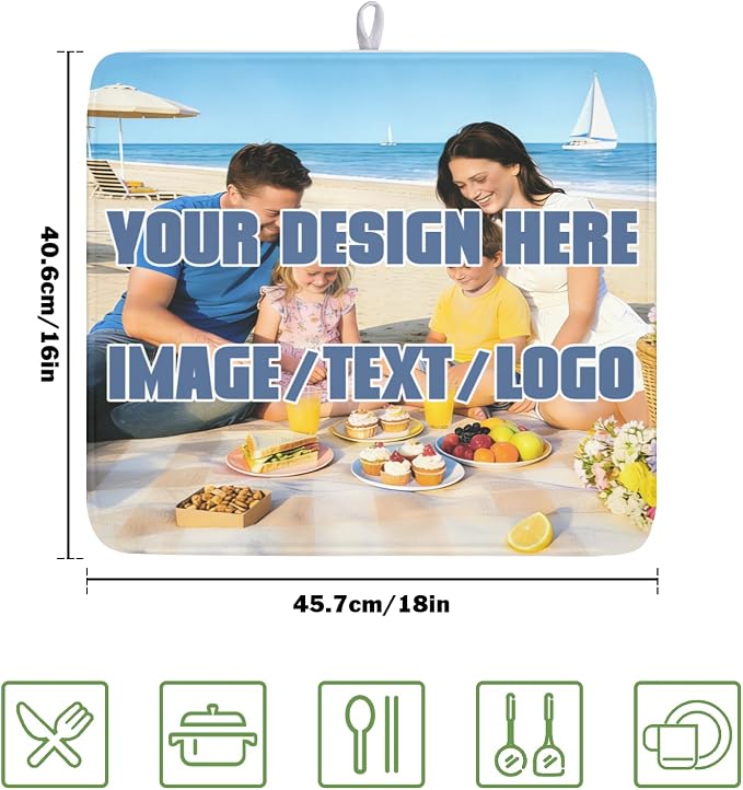 Custom Dish Drying Mat for Kitchen Counter Design Your Photo Text Business Logo - Image 2