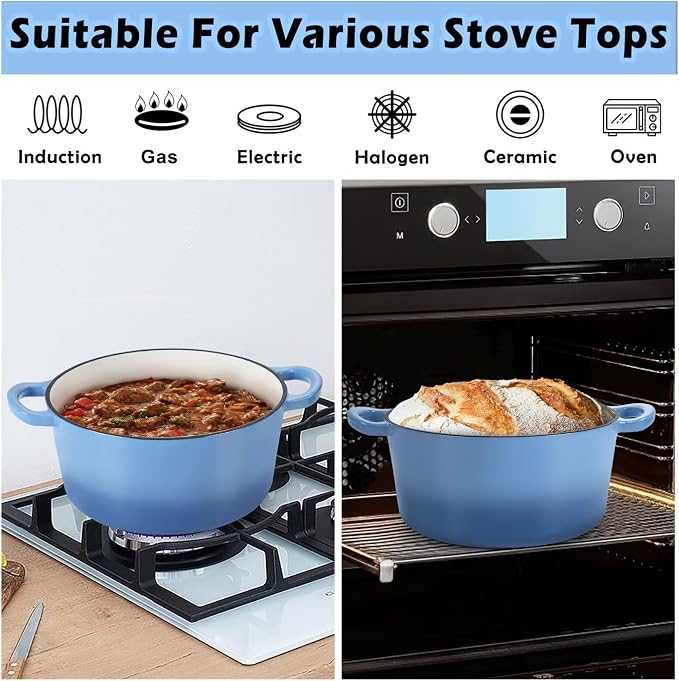 TeamFar 6QT Dutch Oven with Lid, Enameled Nonstick Cast Iron Dutch Oven Cooking - Image 7