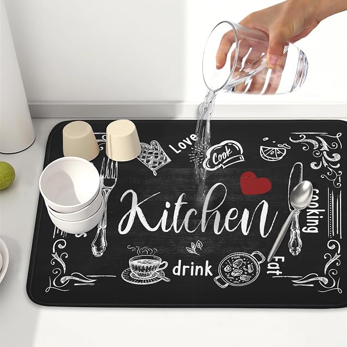 Kawani Black Coffee Bar Dish Drying Mats - Image 5
