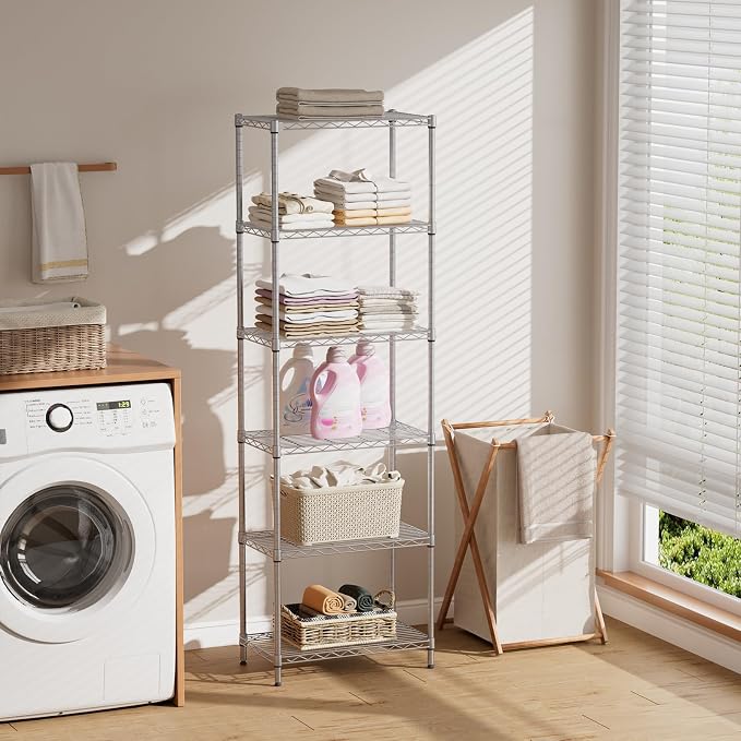 SINGAYE 6 Shelf Wire Shelving Unit Adjustable Metal Shelves Standing Bathroom - Image 2
