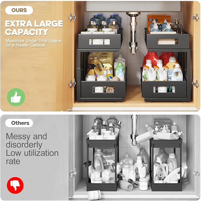 2 Packs 17IN Depth Under Sink Organizer, 2-Tier Pull Out Cabinet Organizer - Image 3