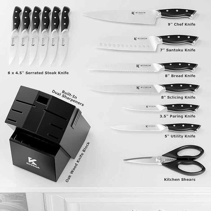Kitchen Knife Set with Block: 15-Piece German Stainless Steel with Dual - Image 2