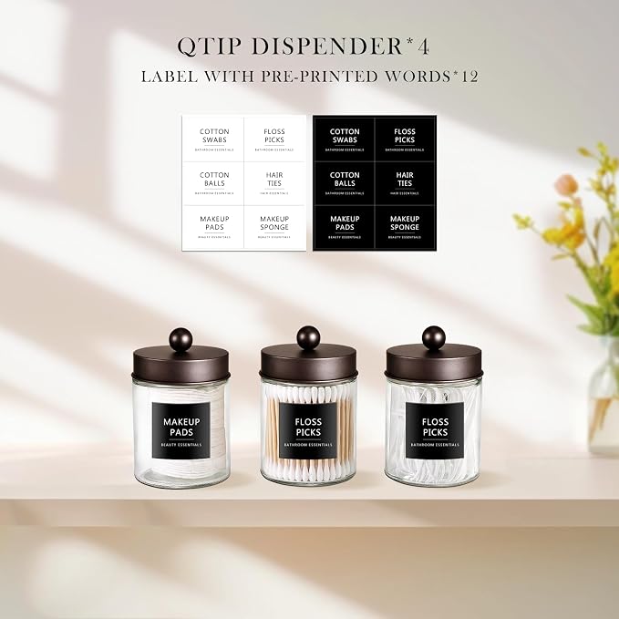 SheeChung Qtip Dispenser Holder 4pcs, Glass Apothecary Jars - Image 4