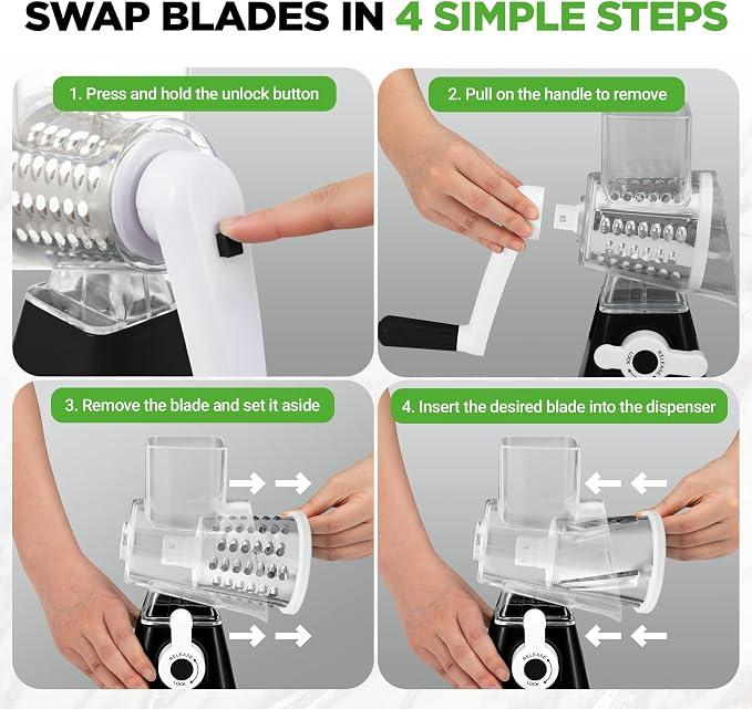 Nutrichef 3 in 1 Cheese Grater & Shredder | Strong Suction Base, Rotary Handle - Image 3