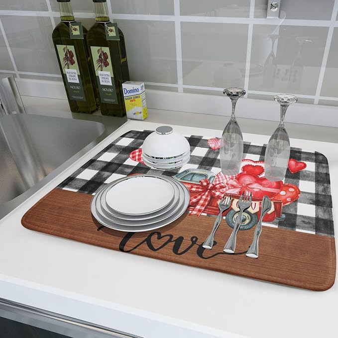Valentine's Day Red Heart Truck Dish Drying Mat - Image 6