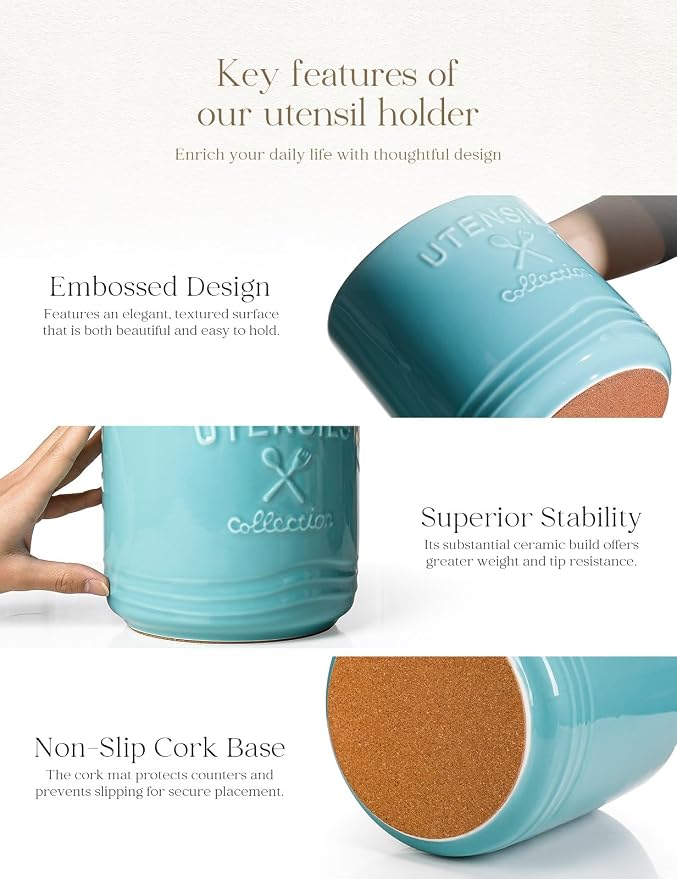 AISBUGUR Large Ceramic Utensil Holder 7.5" H×6.3" W - Image 7
