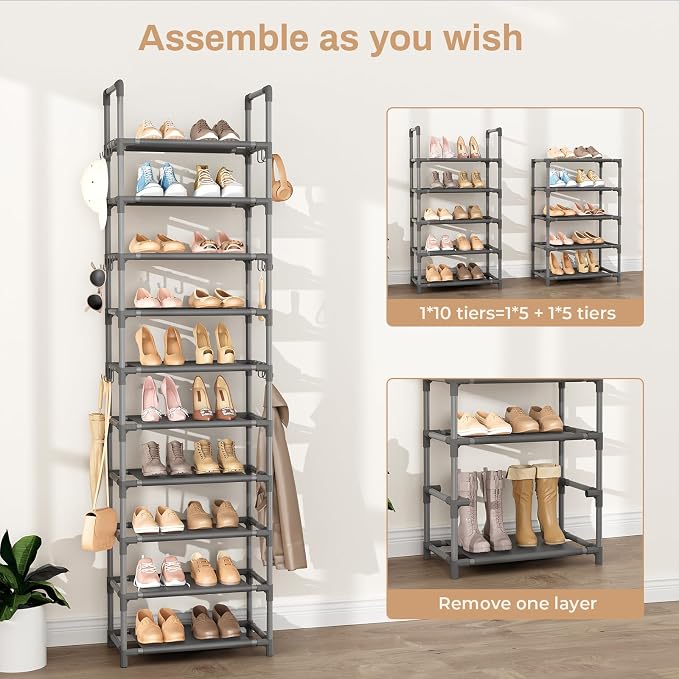VTRIN 10 Tiers Tall Shoe Rack Holds 20-25 Pairs of Shoes Sturdy Vertical Shoe - Image 5