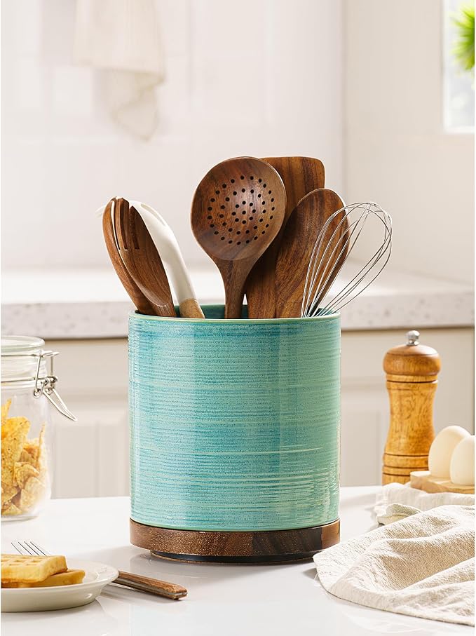 Utensil Holder, 360° Rotating Extra Large Ceramic Kitchen Utensil Holder - Image 2