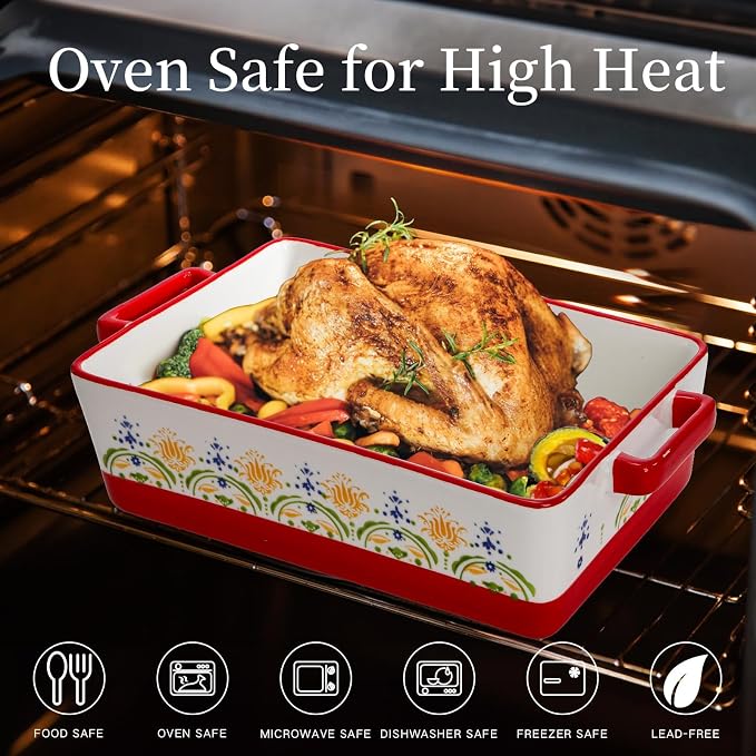 WRINGKIT Set of 3 Ceramic Baking Dishes, Rectangular Casserole Dish - Image 4