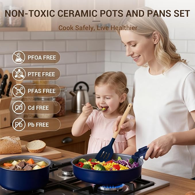 Ammeloo 18-Piece Ceramic Pots and Pans Set Non Stick, Non Toxic Cookware Set - Image 2