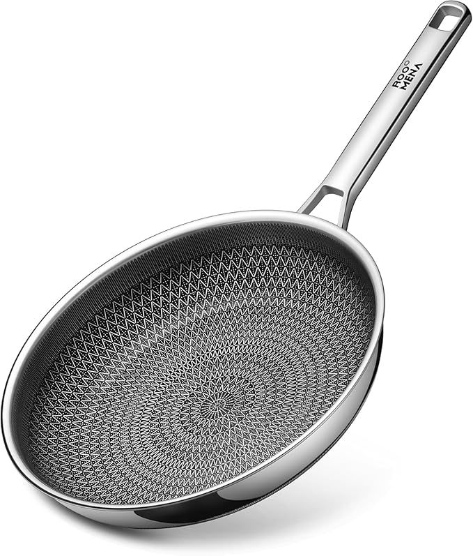 Non Stick Frying Pans Hybrid Ceramic, 12 Inch Tri-Ply Stainless Steel Skillet by Roomena