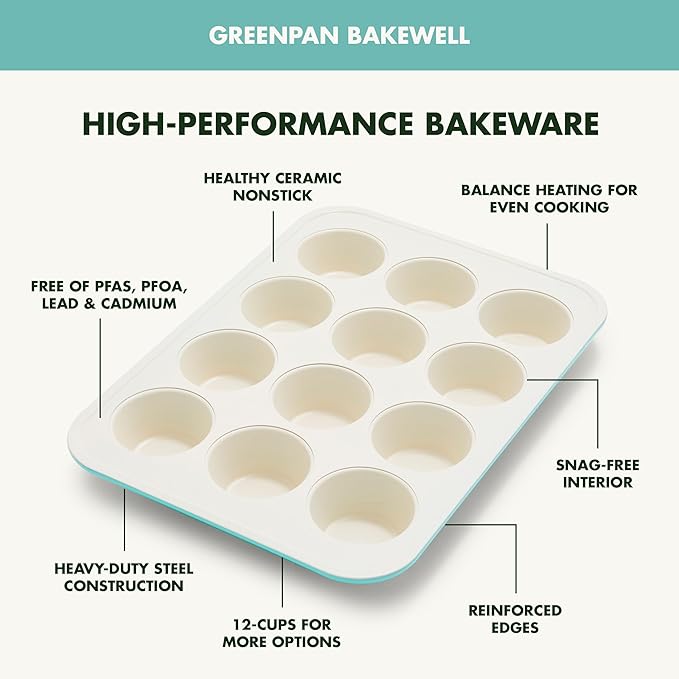 GreenPan Bakewell 12-Cup Muffin Pan, Healthy Ceramic Nonstick Bakeware - Image 4