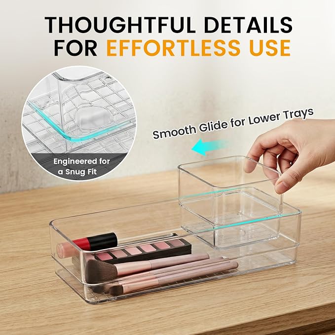 33 PCS Clear Plastic Drawer Organizer Set, 4 Sizes Acrylic Drawer Storage Trays - Image 4