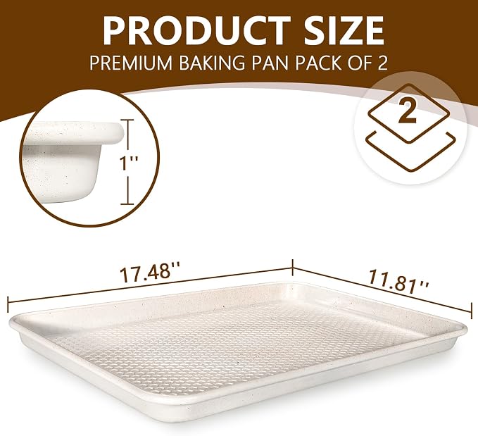 Wildone 2 Pack Half Sheet Baking Pans, Honeycomb Embossed Nonstick Baking Sheet - Image 2