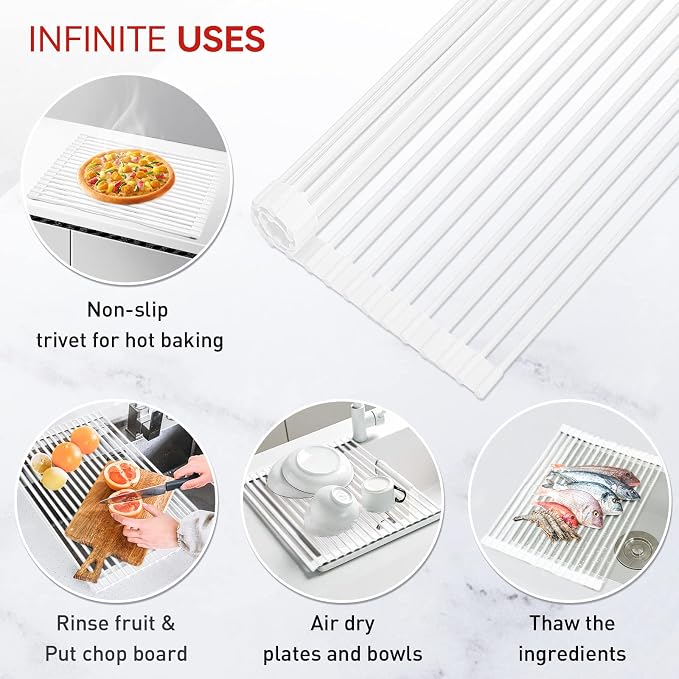 MERRYBOX Roll Up Dish Drying Rack, Silicone Wrapped Over The Sink Dish Rack - Image 3