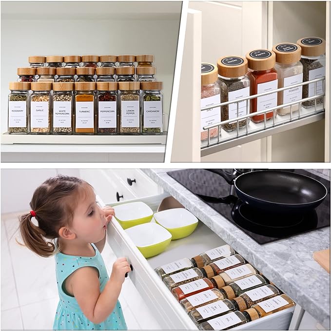 DIMBRAH Spice Jars with Label-4oz 36Pcs, Glass Spice Jars with Bamboo Lids - Image 4