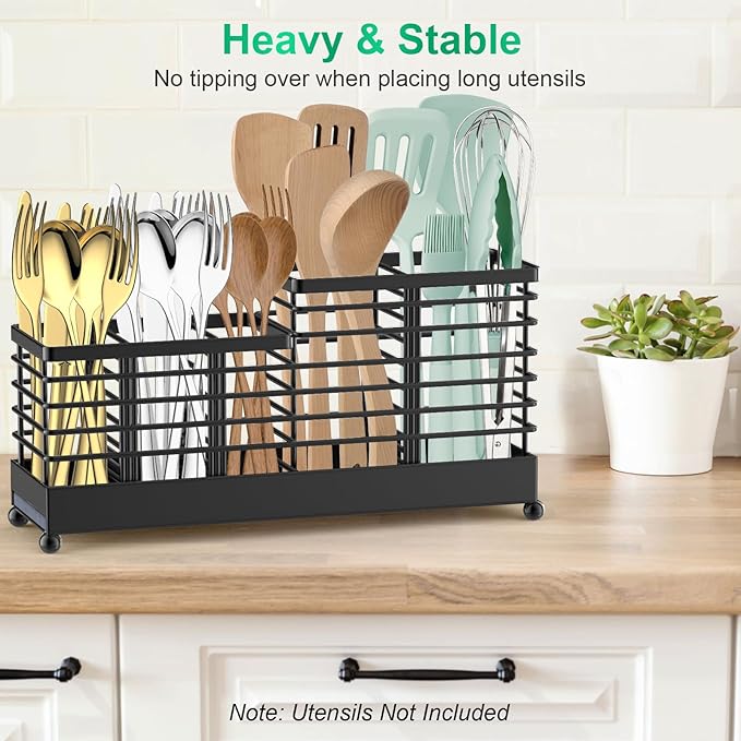 TomCare Utensil Holder with Water Absorbent Diatomite Stone 3 Removable - Image 6