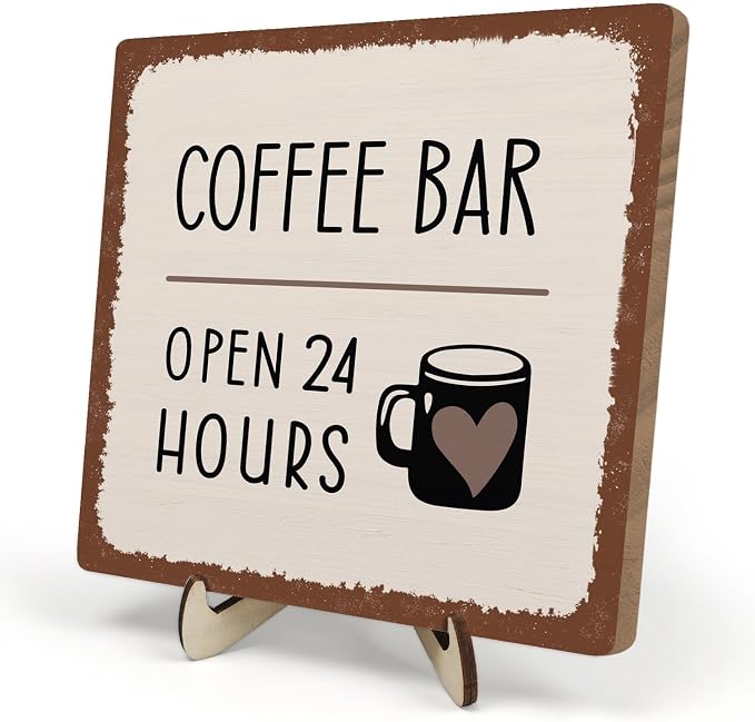 Coffee Bar Sign Plaque Decor, Coffee Bar Accessories, Rustic Wooden Tabletop by DMADNF