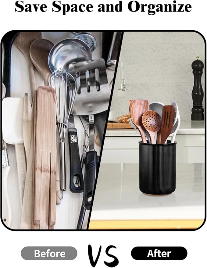 LoeJan Utensil Holder, Extra Large Utensil Crock, Stable Ceramic Utensil - Image 6